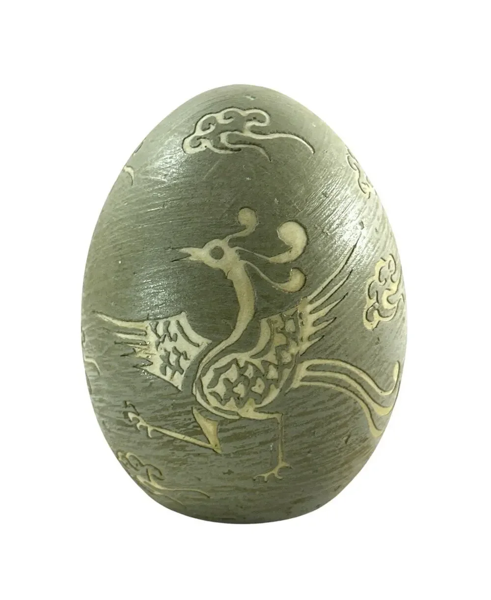Bombay Co Asian Phoenix Decorative Ceramic Egg Celadon Green 5” Chinoiserie